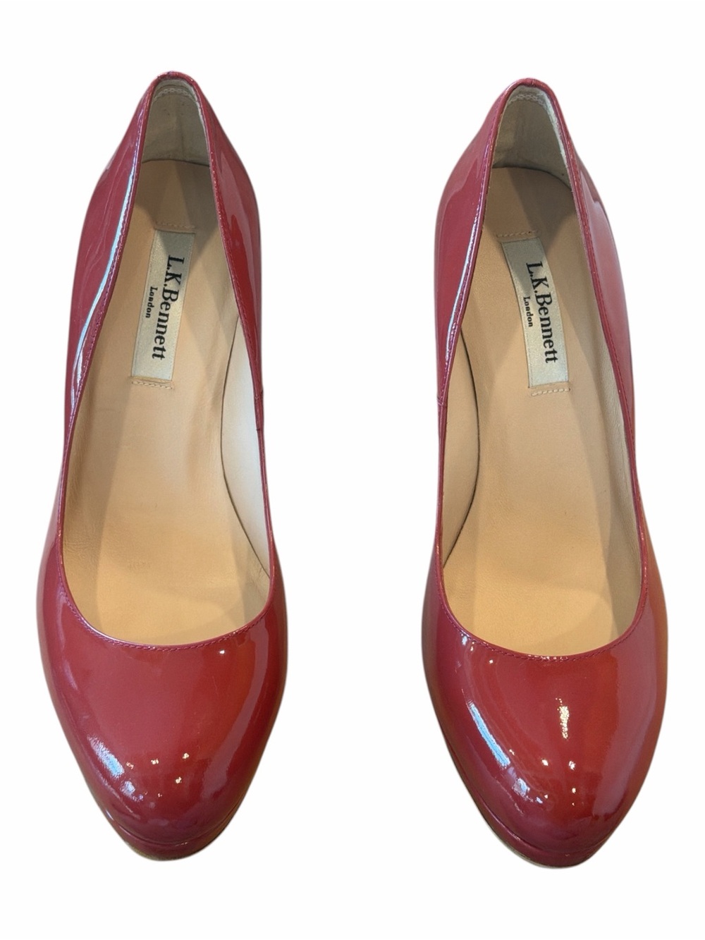LK Bennett London Sledge Red Patent Leather Platform Pumps 38 7.5